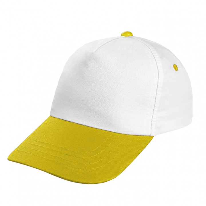 Sarı Siperli Beyaz 5 Panel Cırt Ayarlı Baskılı Şapka